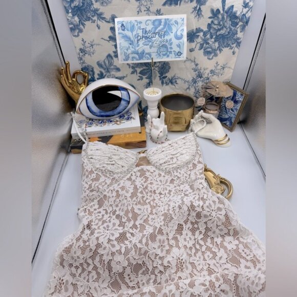 🆕 SELF-PORTRAIT 🧿 NWOT Crystal Trimmed White Fine Lace Maxi Dress, Sz US8 UK12 - Picture 2 of 16